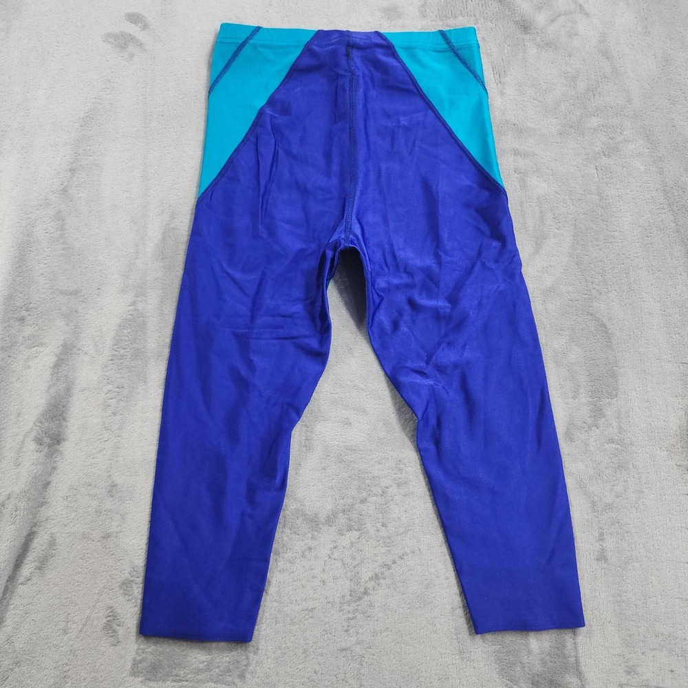 Vintage Leggings Womens M Blue Chevron Coolorblock Capri Cycling Yoga Workout - Picture 2 of 9